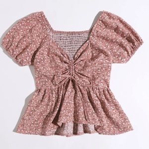 Flower peplum top with drawstring